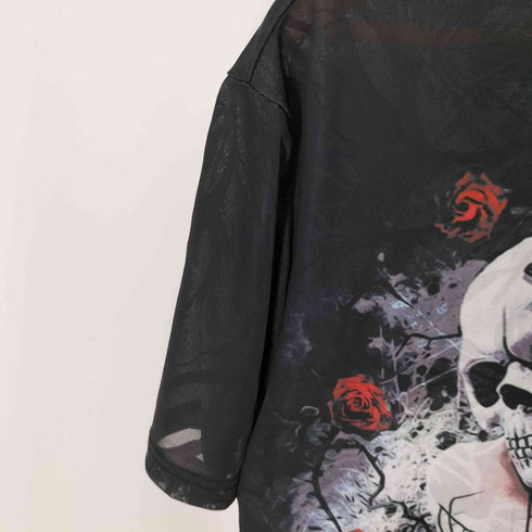 衣櫻 薔薇 スカル ガール グラフィックプリントTシャツ メンズ JPN:XXL